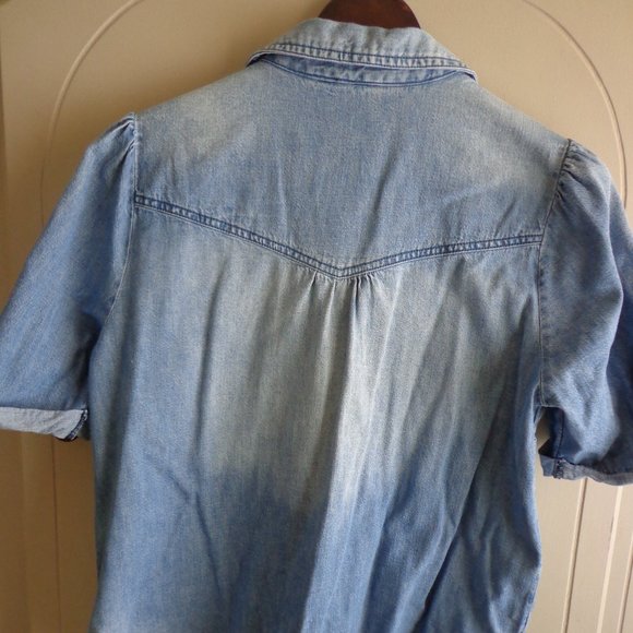 FIRM Anthropologie Pilcro Denim Buttondown S Short Sleeves Pocket Faded - Picture 3 of 16